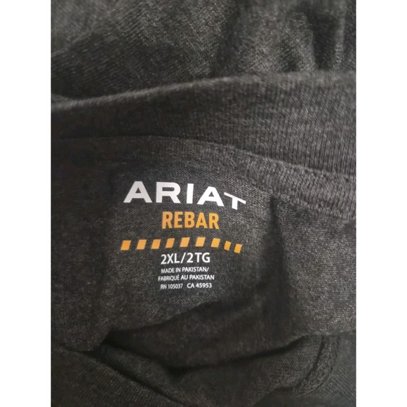 Ariat Boot Men's Short Sleeve Tee Shirt Gray  Rebar LOGO XXL New - Picture 4 of 6